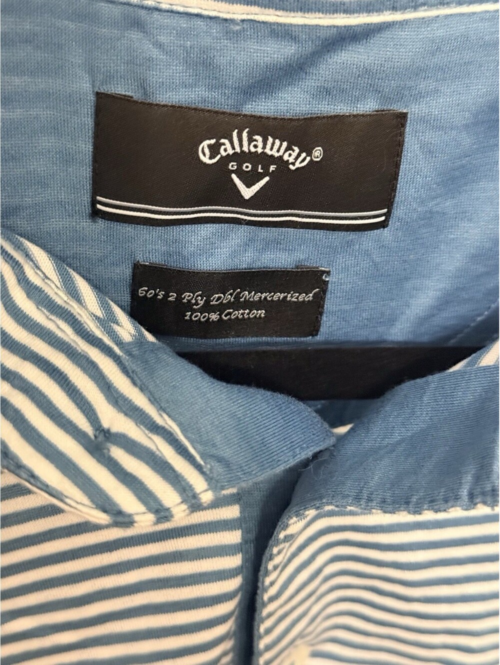 Callaway Golf Polo Shirt Blue Striped Mens Size L short sleeve 100% Cotton